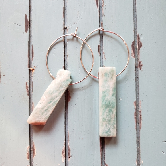 Handmade Turquoise Amazonite Quartz Crystal Healing Hoop Earrings - Picture 1 of 4